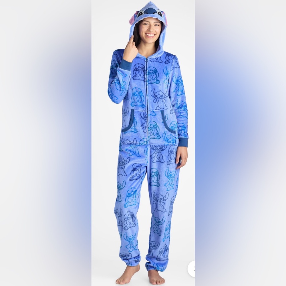 Disney Women’s Stitch Onesie Costume with Hood Bodysuit Pajamas M 8/10